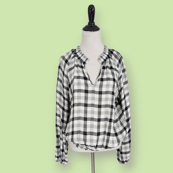 Anthropologie Cloth & Stone‎ Black White Plaid Sarah Blouse Women's L - Picture 1 of 5